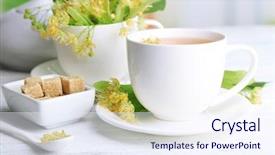  Presentation with herbal - Cool new slide set with tasty herbal tea with linden flowers on wooden table backdrop and a sky blue colored foreground