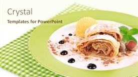  Presentation with ice cream - Cool new PPT theme with tasty homemade apple strudel mint leaves and ice-cream on plate isolated on white backdrop and a cream colored foreground