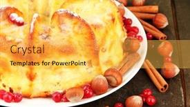  Presentation with nuts - Beautiful presentation theme featuring tasty-homemade-cake-with-berries backdrop and a yellow colored foreground