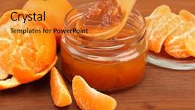  Presentation with jam - Theme having canned food - tasty homemade mandarine jam background and a gold colored foreground