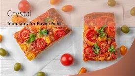  Presentation with pizza - Colorful slide deck enhanced with tasty-homemade-pizza-slices backdrop and a coral colored foreground