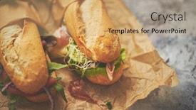  Presentation with healthy breakfast - Audience pleasing presentation design consisting of tasty-homemade-sandwiches-baguettes-bread backdrop and a coral colored foreground