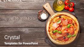  Presentation with seafood - Cool new presentation design with tasty-homemade-seafood-pizza backdrop and a tawny brown colored foreground