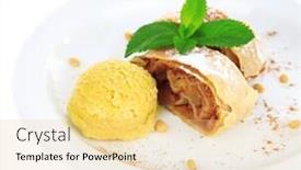  Presentation with mint - Presentation with tasty homemade strudel with mint leaves and ice-cream on plate isolated on white background and a lemonade colored foreground