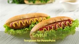  Presentation with dogs - PPT layouts having tasty-hot-dogs-on-white background and a tawny brown colored foreground