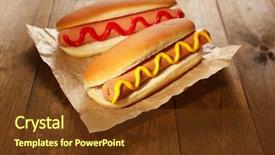  Presentation with dogs - Slide set featuring tasty hot dogs on wooden background and a tawny brown colored foreground