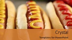  Presentation with vegetables - Slide set with tasty hot-dogs with vegetables background and a gold colored foreground