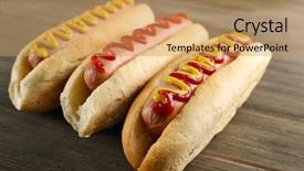  Presentation with wooden - Audience pleasing PPT theme consisting of tasty hotdogs on wooden background backdrop and a coral colored foreground