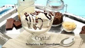  Presentation with chocolate ice cream - Cool new slide set with tasty-ice-cream-with-candies backdrop and a soft green colored foreground