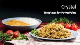  Presentation with indian food - Slide deck enhanced with tasty indian food basmati rice on a plate background and a black colored foreground