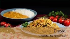  Presentation with indian food - PPT theme having tasty indian food basmati rice background and a gold colored foreground
