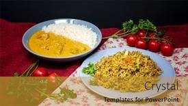  Presentation with indian food - Amazing PPT layouts having tasty-indian-food-basmati-rice backdrop and a gold colored foreground