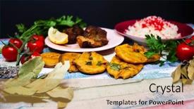  Presentation with indian food - Colorful presentation enhanced with tasty indian food mix pakora backdrop and a yellow colored foreground