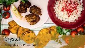  Presentation with indian food - PPT theme consisting of tasty indian food mix pakora background and a  colored foreground