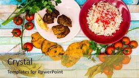  Presentation with indian food - Cool new slide deck with tasty indian food mix pakora backdrop and a  colored foreground