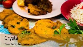  Presentation with indian food - PPT theme enhanced with tasty indian food mix pakora background and a  colored foreground