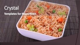  Presentation with instant noodles bowl - Slides consisting of tasty instant noodles with vegetables in bowl on table close-up background and a dark gray colored foreground