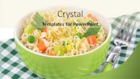  Presentation with instant noodles bowl - Presentation with tasty instant noodles with vegetables in bowl on table close-up background and a lemonade colored foreground