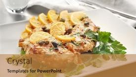  Presentation with italian - Presentation featuring tasty italian chicken piccata with lemon on plate background and a gold colored foreground