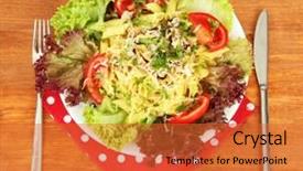  Presentation with frozen seafood - Audience pleasing presentation theme consisting of tasty italian pasta with seafood on wooden background backdrop and a red colored foreground