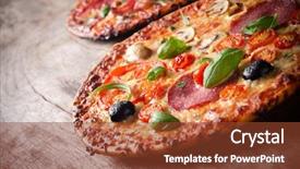  Presentation with italian - PPT layouts enhanced with tasty italian pizza on wooden background and a tawny brown colored foreground