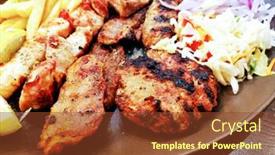  Presentation with slate - Beautiful slide deck featuring tasty-kabobs-grilled-meat backdrop and a tawny brown colored foreground