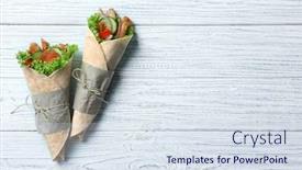  Presentation with kebab - PPT theme featuring tasty-kebab-rolls-on-white background and a sky blue colored foreground
