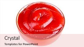  Presentation with ketchup - Cool new PPT theme with tasty ketchup in bowl isolated backdrop and a coral colored foreground