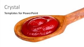  Presentation with ketchup - PPT layouts consisting of tasty ketchup in wooden spoon isolated on white background and a white colored foreground