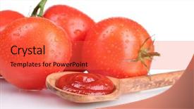 Presentation with tomato ketchup - Slide deck consisting of catsup - tasty ketchup in wooden spoon background and a red colored foreground