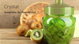  Presentation with kiwi - Beautiful presentation theme featuring tasty-kiwi-jam-in-glass backdrop and a coral colored foreground
