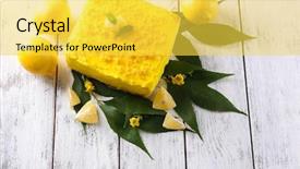  Presentation with confectionery tasty cake pops - Presentation theme with tasty lemon cake on wooden table background and a yellow colored foreground