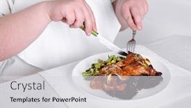  Presentation with fat - Presentation with tasty lunch for fat man on home interior background background and a light gray colored foreground