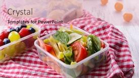  Presentation with plastic containers - Presentation theme enhanced with tasty lunch in plastic containers on wooden table close up background and a lemonade colored foreground