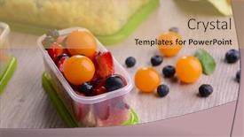  Presentation with plastic containers - PPT theme enhanced with tasty lunch in plastic containers on wooden table close up background and a yellow colored foreground