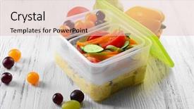  Presentation with plastic containers - PPT layouts enhanced with tasty lunch in plastic containers on wooden table close up background and a lemonade colored foreground
