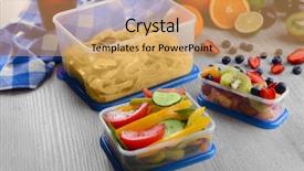  Presentation with plastic containers - Cool new slide deck with tasty lunch in plastic containers backdrop and a coral colored foreground