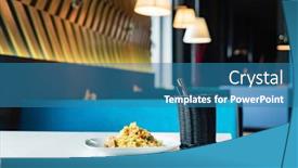  Presentation with lunch - Theme having tasty-lunch-in-the-restaurant background and a teal colored foreground