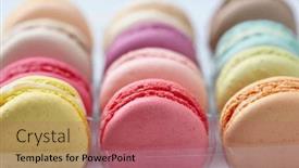  Presentation with box - PPT theme having tasty-macaroons-in-the-box background and a coral colored foreground