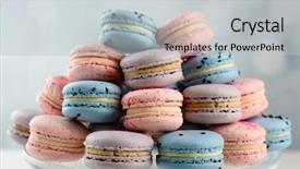  Presentation with stand - Audience pleasing slide deck consisting of tasty macaroons on stand on wooden table backdrop and a light gray colored foreground