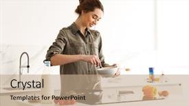  Presentation with cooking - Colorful presentation design enhanced with tasty meal using fresh vegetable backdrop and a  colored foreground