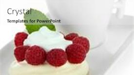  Presentation with cup cake - Colorful slide deck enhanced with tasty-meringue-cake-with-berries backdrop and a white colored foreground