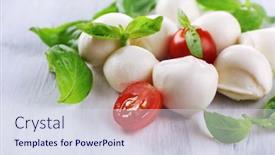  Presentation with mozzarella cheese - Beautiful PPT theme featuring tasty-mozzarella-cheese-with-basil backdrop and a sky blue colored foreground