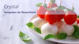  Presentation with mozzarella cheese - Presentation theme having tasty-mozzarella-cheese-with-basil background and a sky blue colored foreground