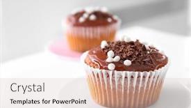  Presentation with muffin - Theme having tasty muffin with caramel and chocolate toppings on blurred background background and a lemonade colored foreground