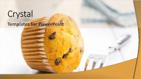  Presentation with muffin - PPT theme with tasty muffin with chocolate on white table background and a lemonade colored foreground