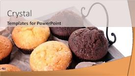  Presentation with muffins - Colorful PPT theme enhanced with tasty muffins on wooden tray isolated on white backdrop and a lemonade colored foreground