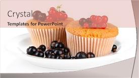  Presentation with muffins - Beautiful PPT theme featuring tasty-muffins-with-berries-isolated backdrop and a coral colored foreground