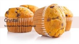  Presentation with chocolate chip - Slide set consisting of tasty muffins with chocolate isolated background and a gold colored foreground