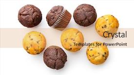  Presentation with muffins - Beautiful PPT theme featuring tasty muffins with chocolate isolated backdrop and a yellow colored foreground